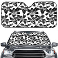 White And Black Lily Pattern Print Car Windshield Sun Shade