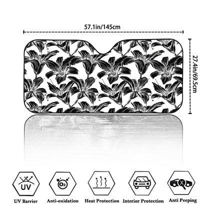 White And Black Lily Pattern Print Car Windshield Sun Shade