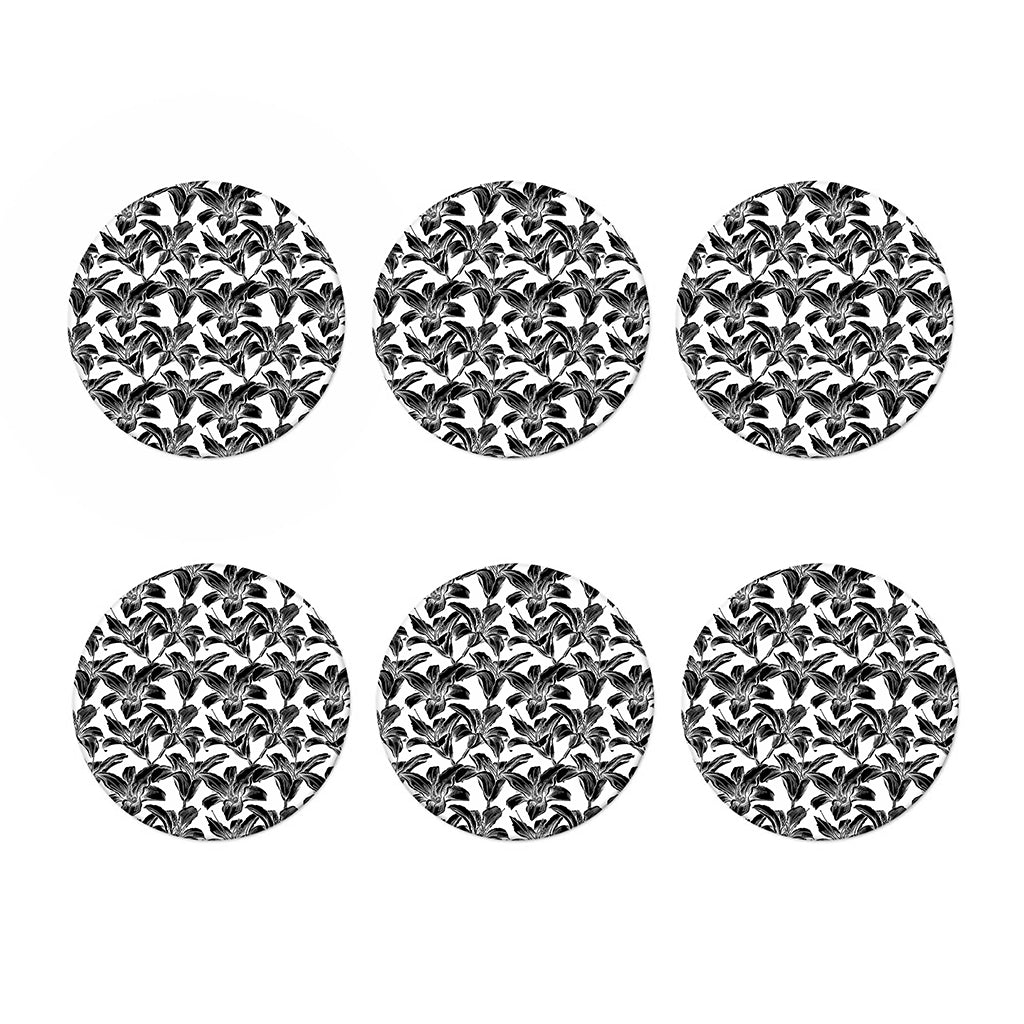 White And Black Lily Pattern Print Coaster Set