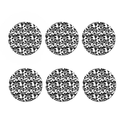 White And Black Lily Pattern Print Coaster Set