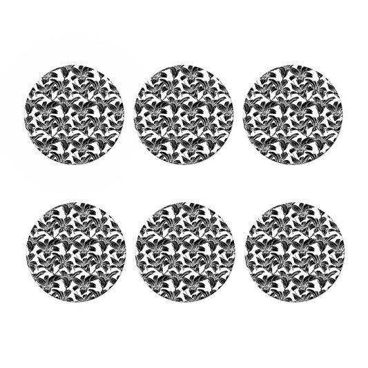 White And Black Lily Pattern Print Coaster Set
