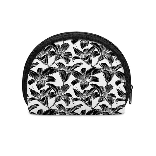 White And Black Lily Pattern Print Coin Purse