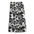 White And Black Lily Pattern Print Cotton Front Slit Maxi Skirt