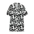 White And Black Lily Pattern Print Cotton Hawaiian Shirt