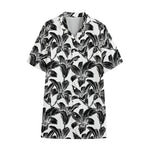 White And Black Lily Pattern Print Cotton Hawaiian Shirt