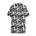White And Black Lily Pattern Print Cotton Hawaiian Shirt