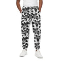 White And Black Lily Pattern Print Cotton Sweatpants