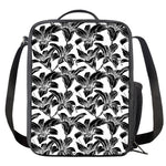 White And Black Lily Pattern Print Crossbody Lunch Bag