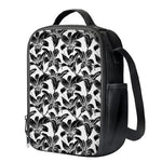 White And Black Lily Pattern Print Crossbody Lunch Bag