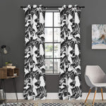 White And Black Lily Pattern Print Curtain