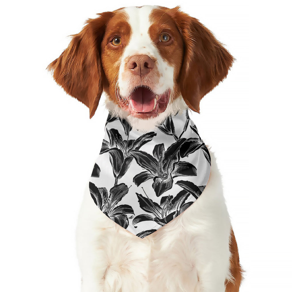 White And Black Lily Pattern Print Dog Bandana