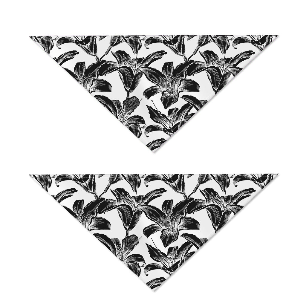 White And Black Lily Pattern Print Dog Bandana