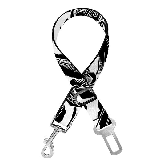 White And Black Lily Pattern Print Dog Seat Belt