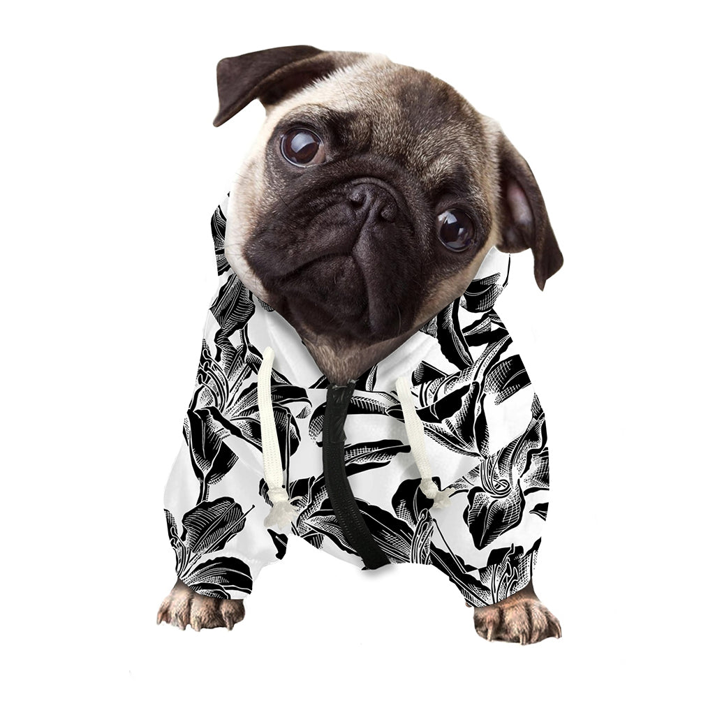 White And Black Lily Pattern Print Dog Zip Up Hoodie