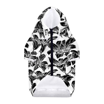 White And Black Lily Pattern Print Dog Zip Up Hoodie