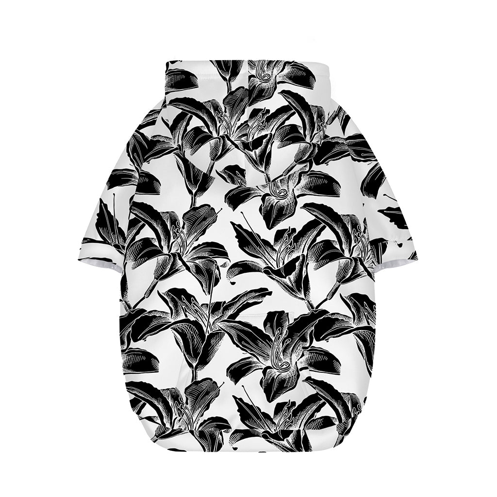 White And Black Lily Pattern Print Dog Zip Up Hoodie