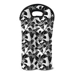 White And Black Lily Pattern Print Double Neoprene Wine Tote