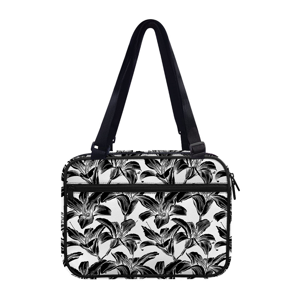 White And Black Lily Pattern Print Double Strap Bible Bag