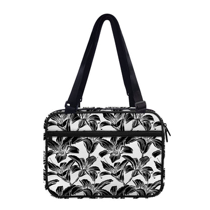 White And Black Lily Pattern Print Double Strap Bible Bag