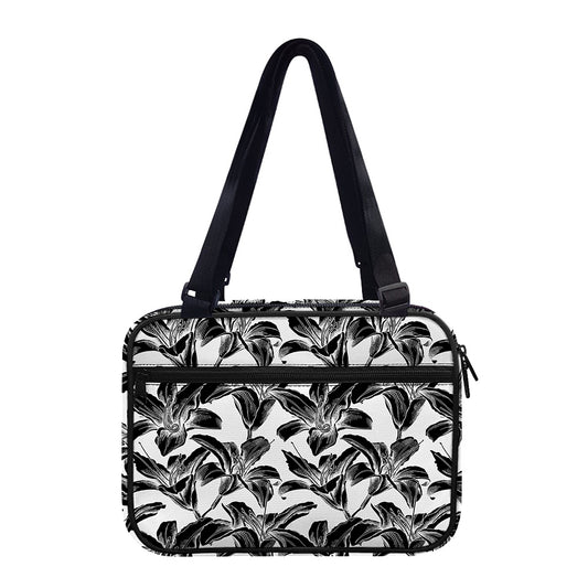 White And Black Lily Pattern Print Double Strap Bible Bag