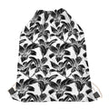 White And Black Lily Pattern Print Drawstring Bag