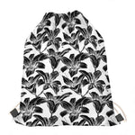 White And Black Lily Pattern Print Drawstring Bag