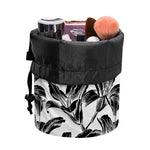 White And Black Lily Pattern Print Drawstring Makeup Bag