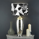 White And Black Lily Pattern Print Drum Lamp Shade