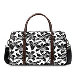 White And Black Lily Pattern Print Duffle Bag