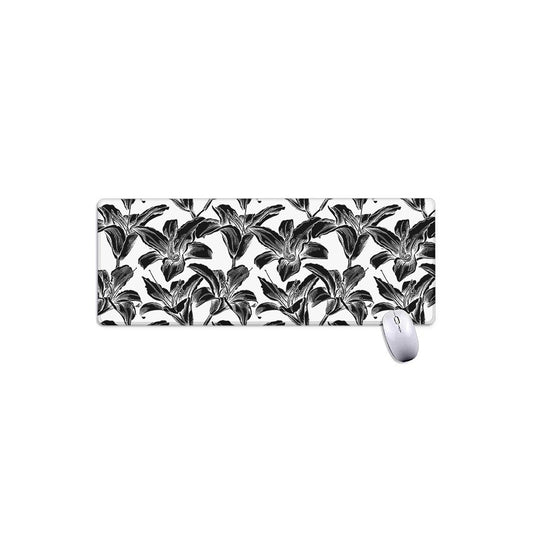 White And Black Lily Pattern Print Extended Mouse Pad