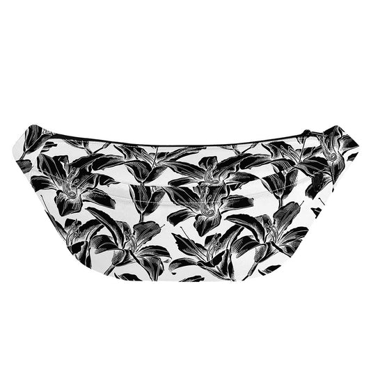 White And Black Lily Pattern Print Fanny Pack