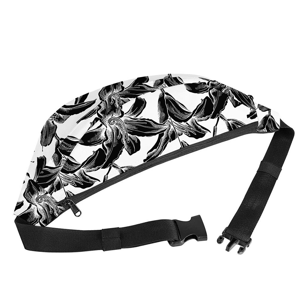 White And Black Lily Pattern Print Fanny Pack
