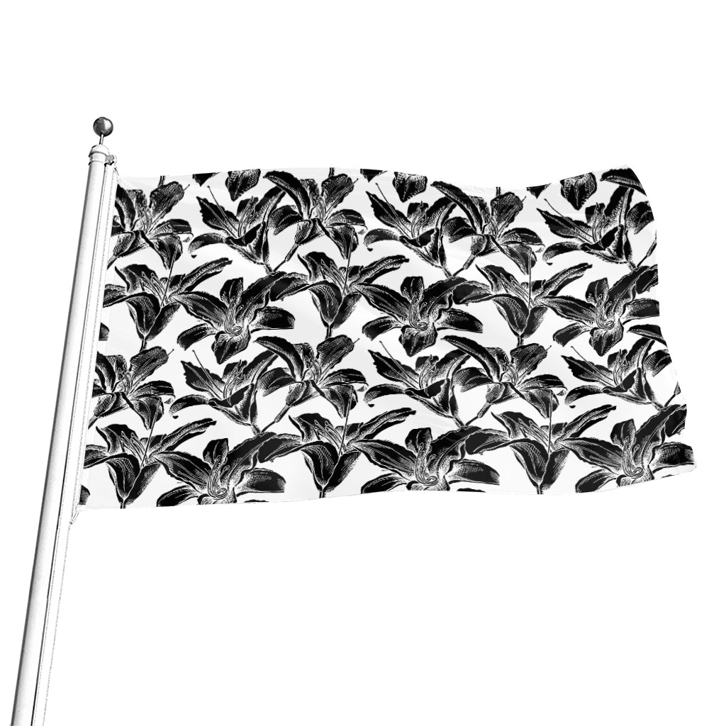 White And Black Lily Pattern Print Flag