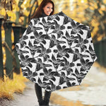 White And Black Lily Pattern Print Foldable Umbrella