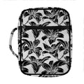 White And Black Lily Pattern Print Front Pocket Bible Bag
