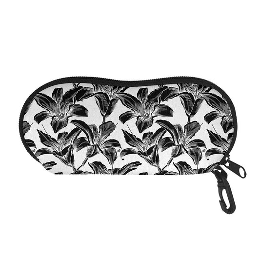 White And Black Lily Pattern Print Glasses Case