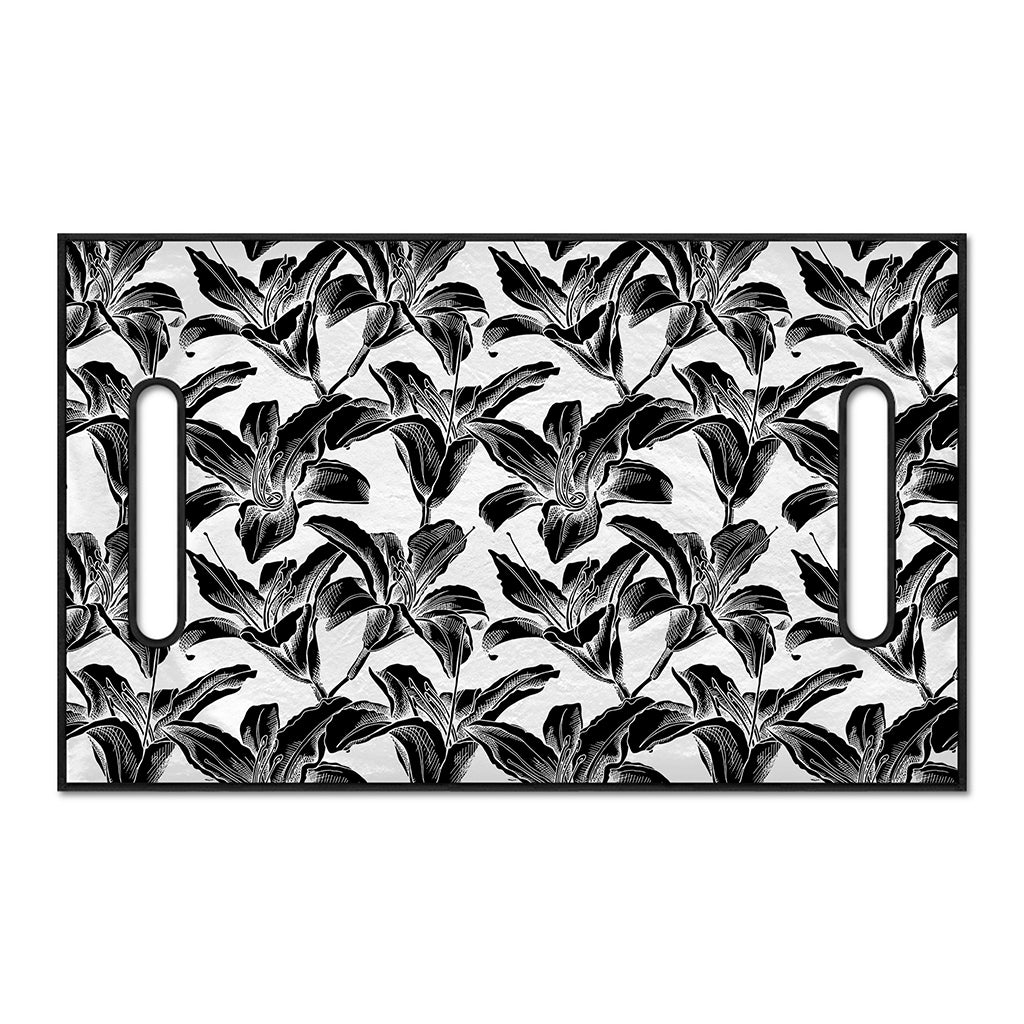 White And Black Lily Pattern Print Golf Cart Seat Cover