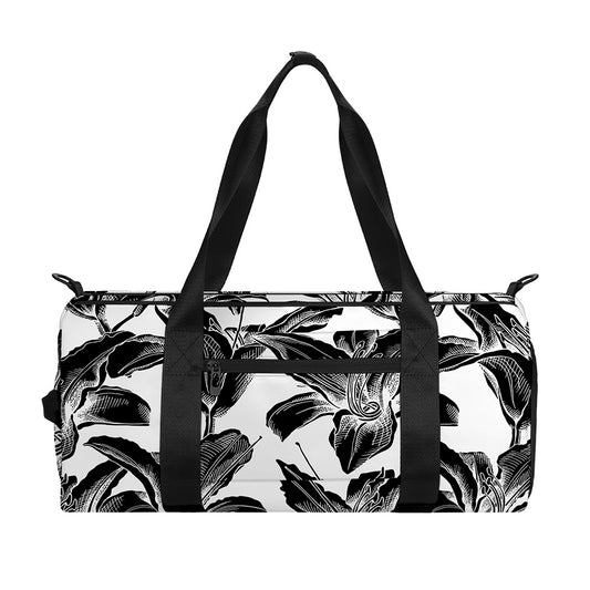 White And Black Lily Pattern Print Gym Bag