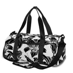 White And Black Lily Pattern Print Gym Bag