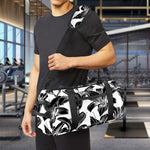White And Black Lily Pattern Print Gym Bag