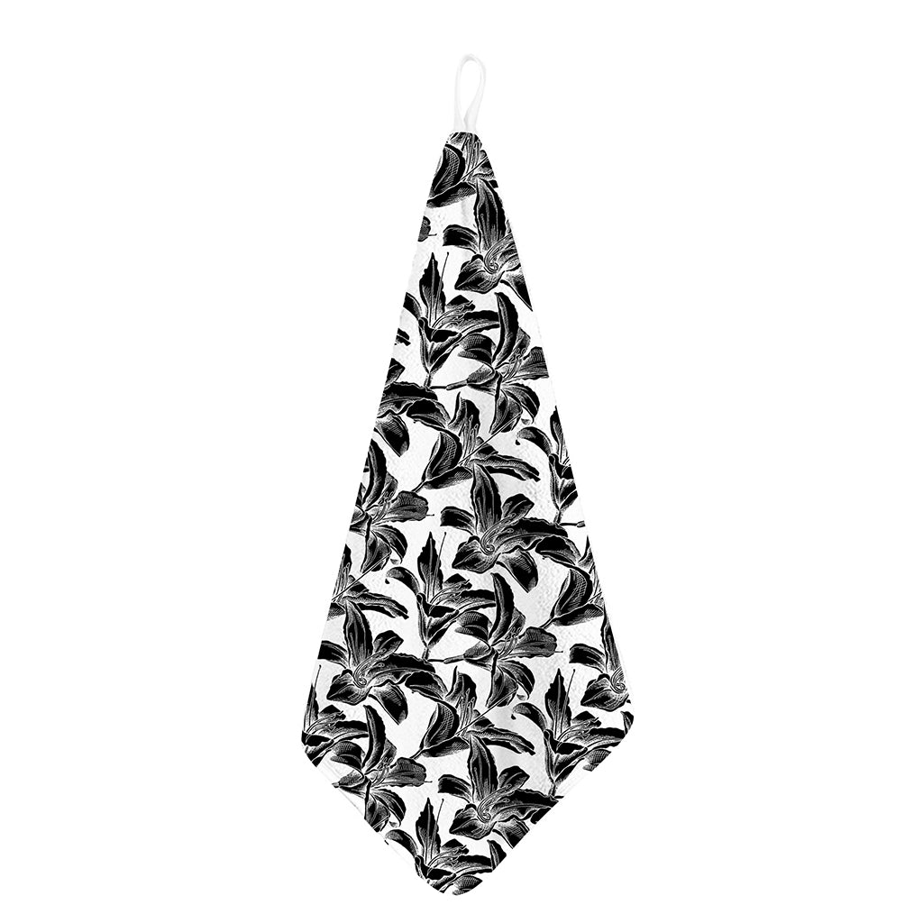 White And Black Lily Pattern Print Hand Towel