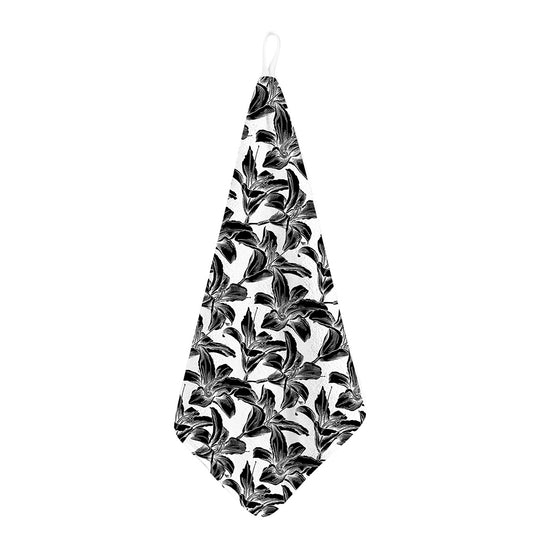 White And Black Lily Pattern Print Hand Towel
