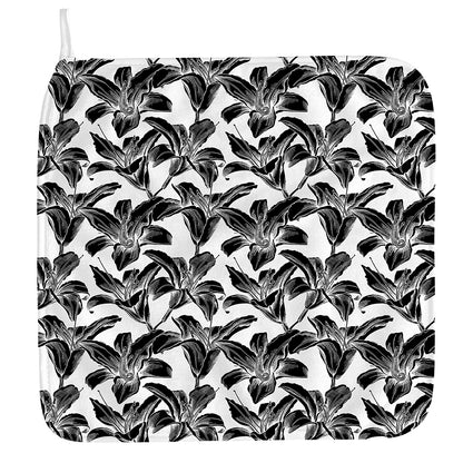 White And Black Lily Pattern Print Hand Towel