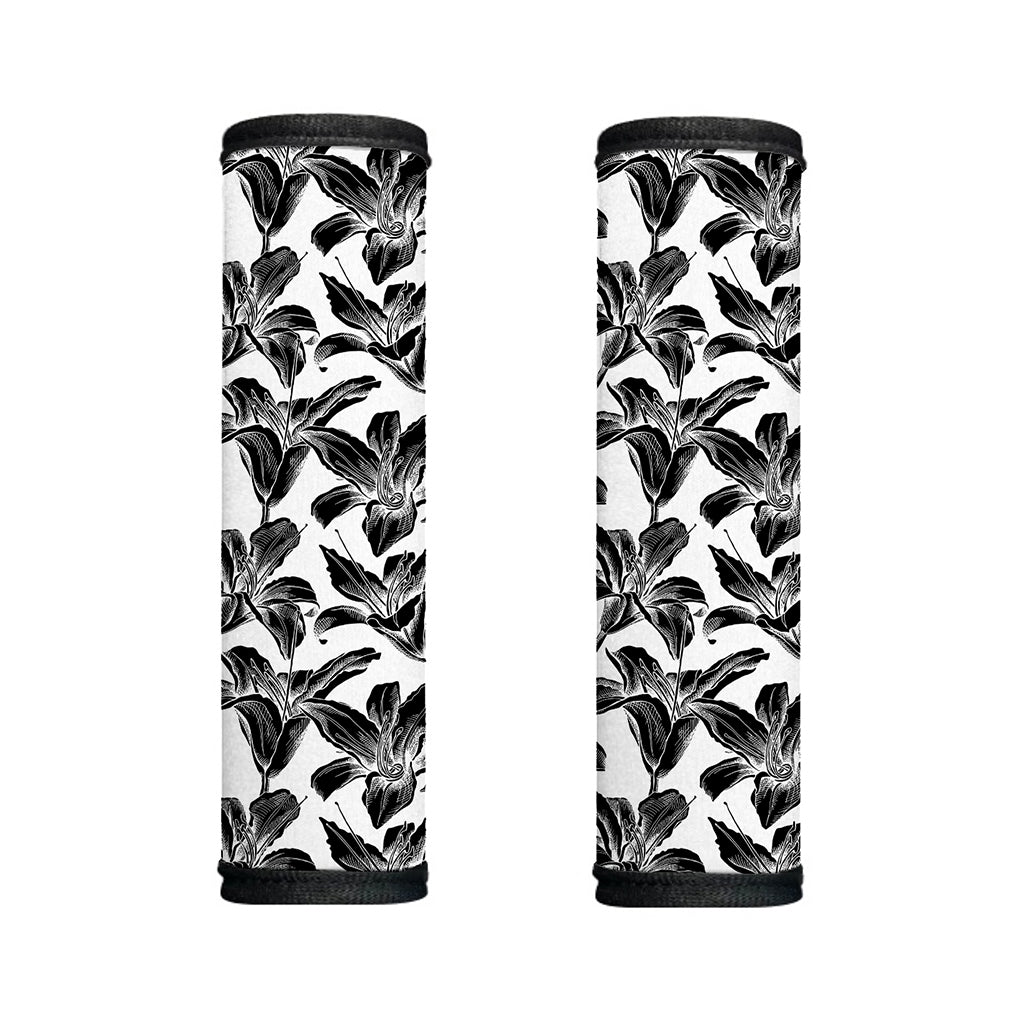 White And Black Lily Pattern Print Handle Covers