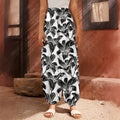 White And Black Lily Pattern Print Harem Pants
