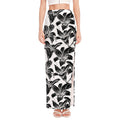 White And Black Lily Pattern Print High Slit Maxi Skirt