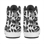 White And Black Lily Pattern Print High Top Leather Sneakers