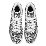 White And Black Lily Pattern Print High Top Leather Sneakers