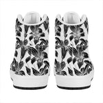 White And Black Lily Pattern Print High Top Leather Sneakers
