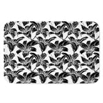 White And Black Lily Pattern Print Indoor Door Mat